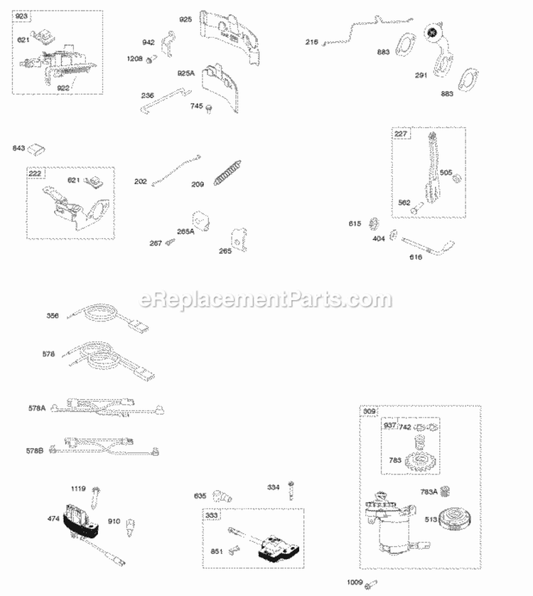 Alternator Brake Controls Governor Spring Ignition Diagram and Parts List for 100602-0137-B1  Briggs and Stratton Engine